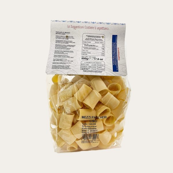 Pasta MEZZI PACCHERI LISCI i love costa d'Amalfi in collaborazione con pastificio Graziano