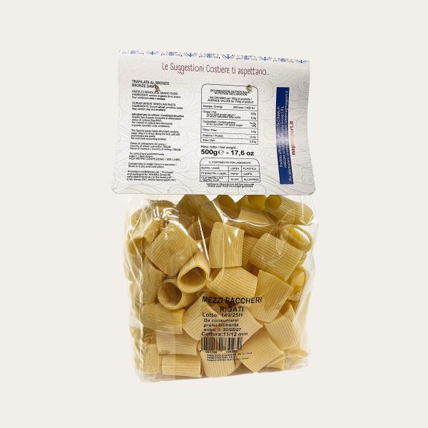 Pasta MEZZI PACCHERI RIGATI i love costa d'Amalfi in collaborazione con pastificio Graziano